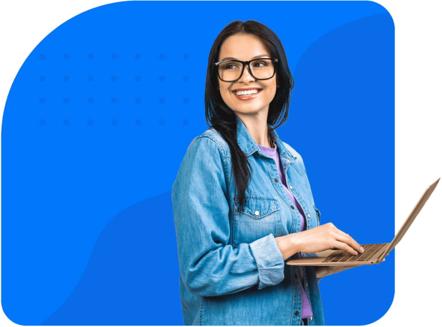 Smiling woman standing with laptop in hands